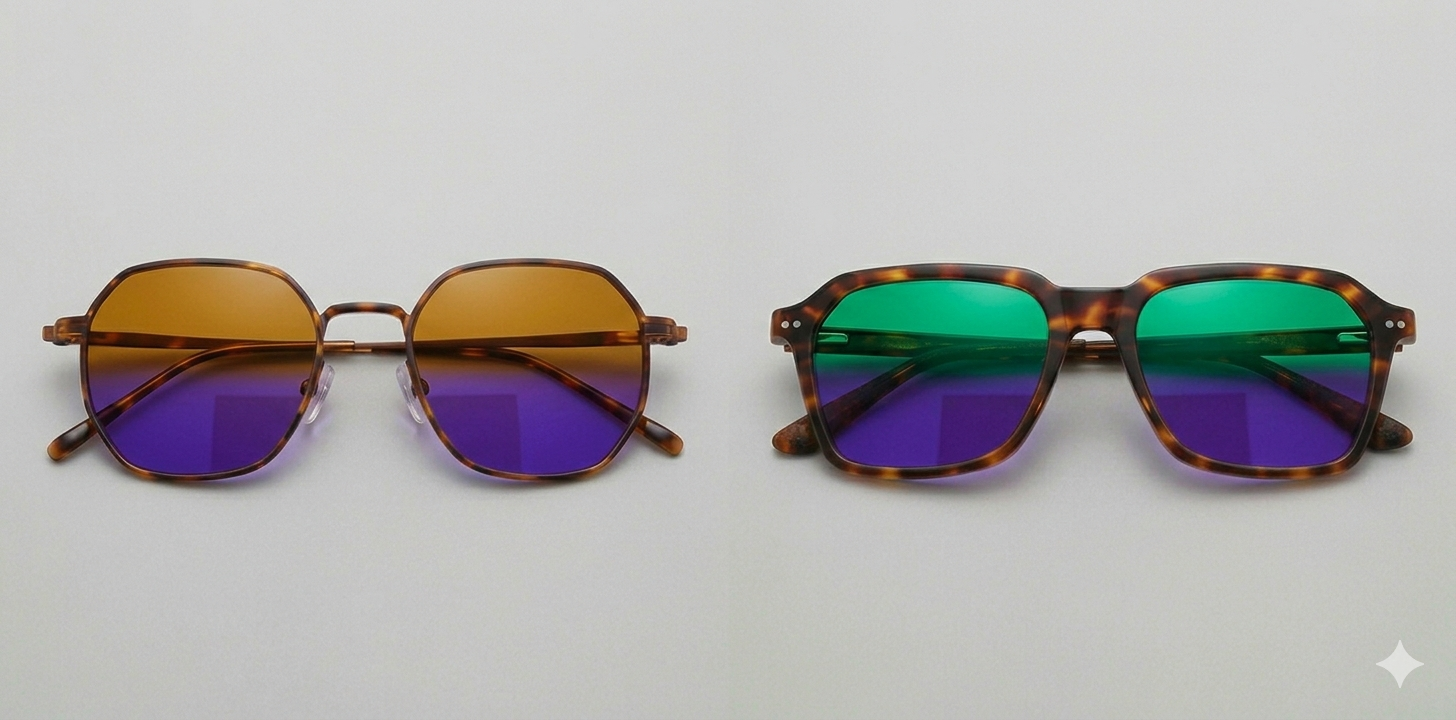 Colorful Tinted Lens Sunglasses: Amber, Violet & Emerald Eyewear